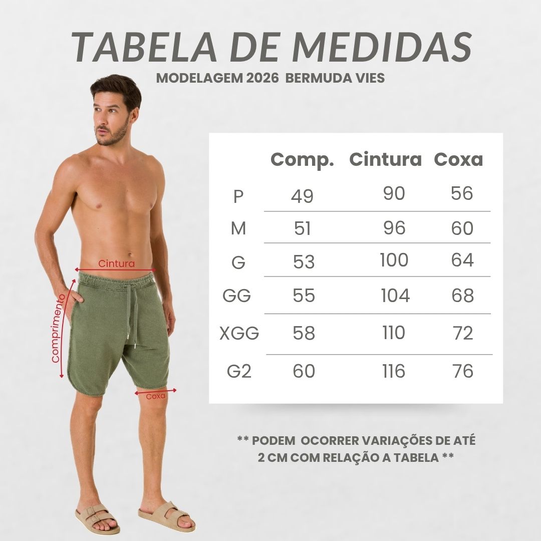 Tabela de medidas - Bermuda Viés