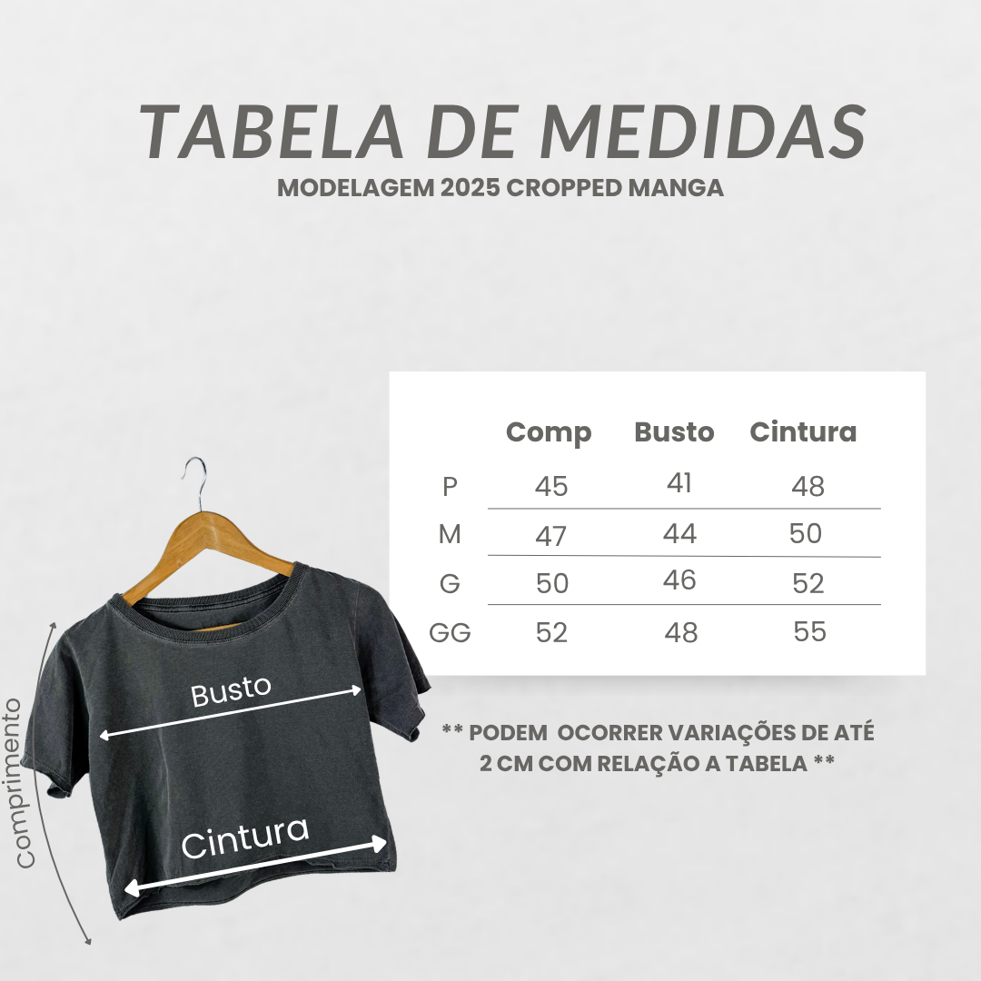 Tabela de medidas - Cropped de Manga