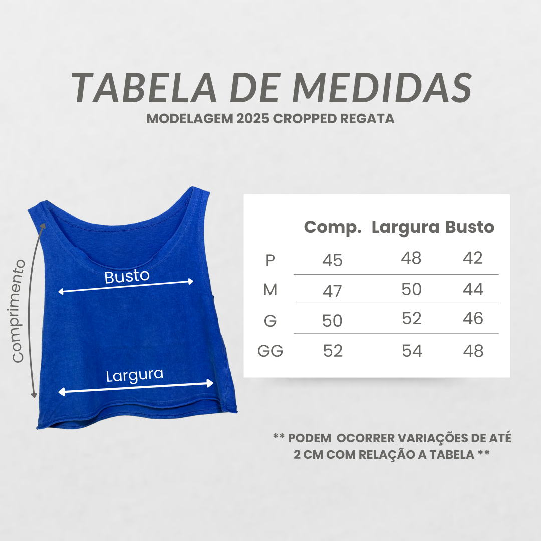 Tabela de medidas - Cropped Regata