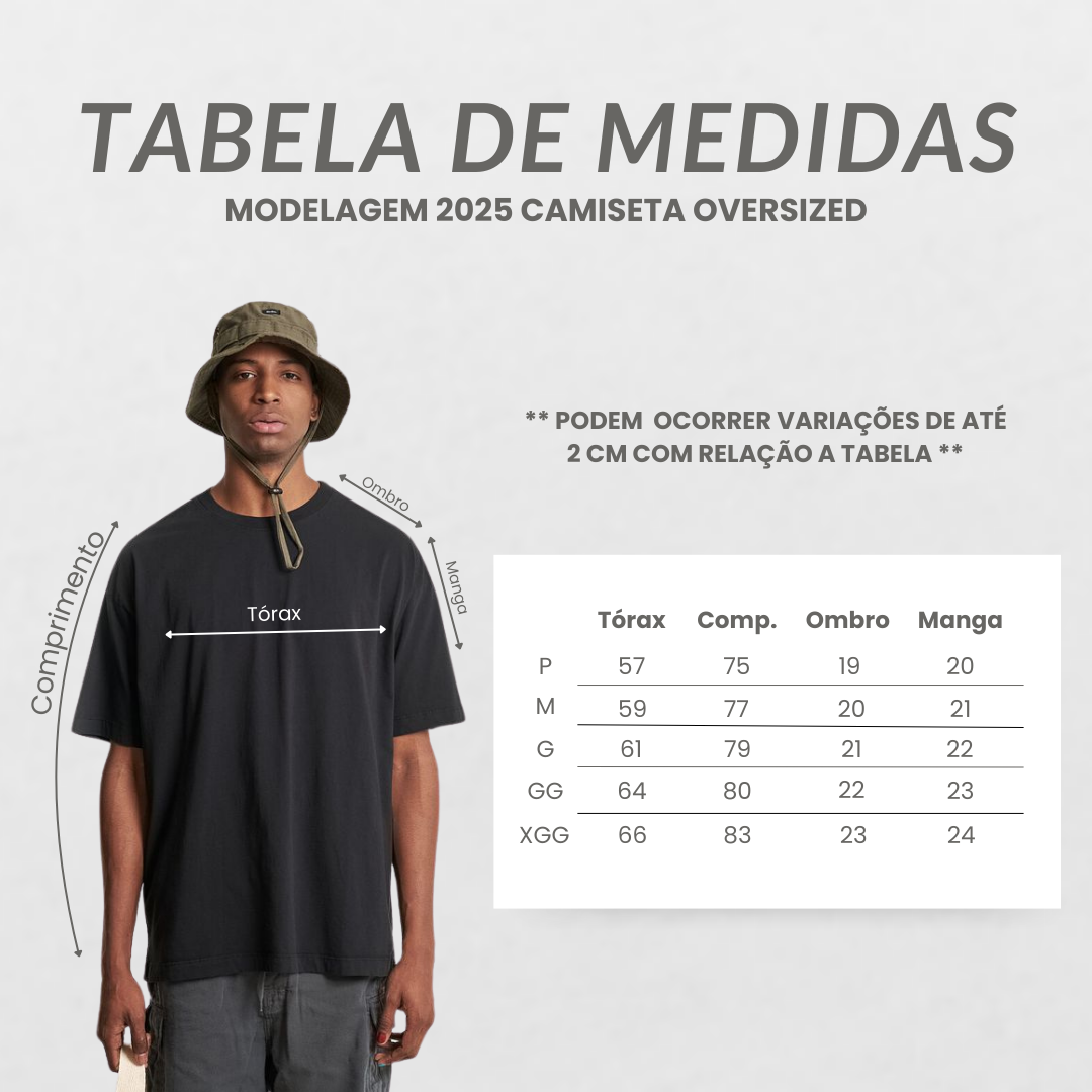 Tabela de medidas - Camiseta Oversized