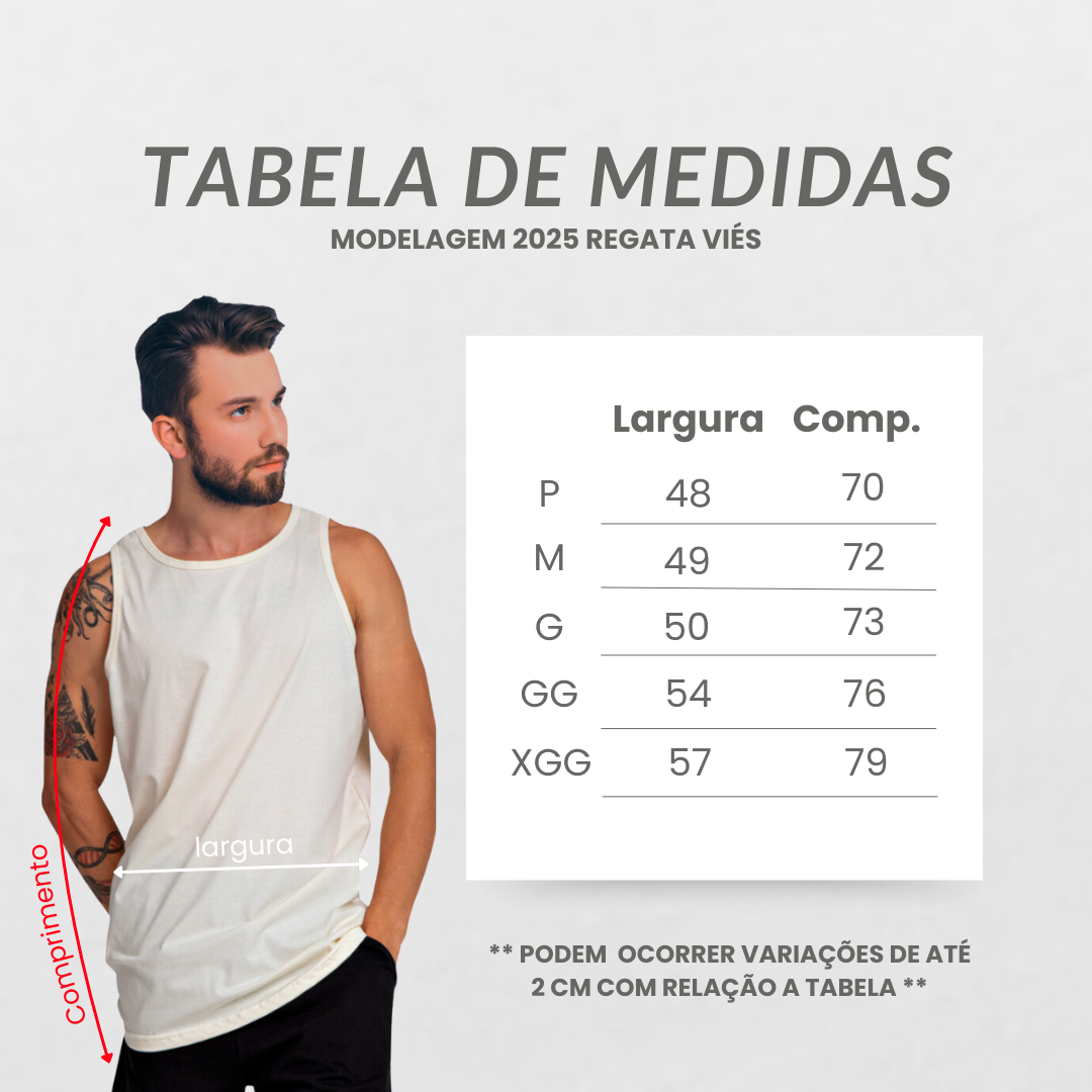 Tabela de medidas - Regata Viés
