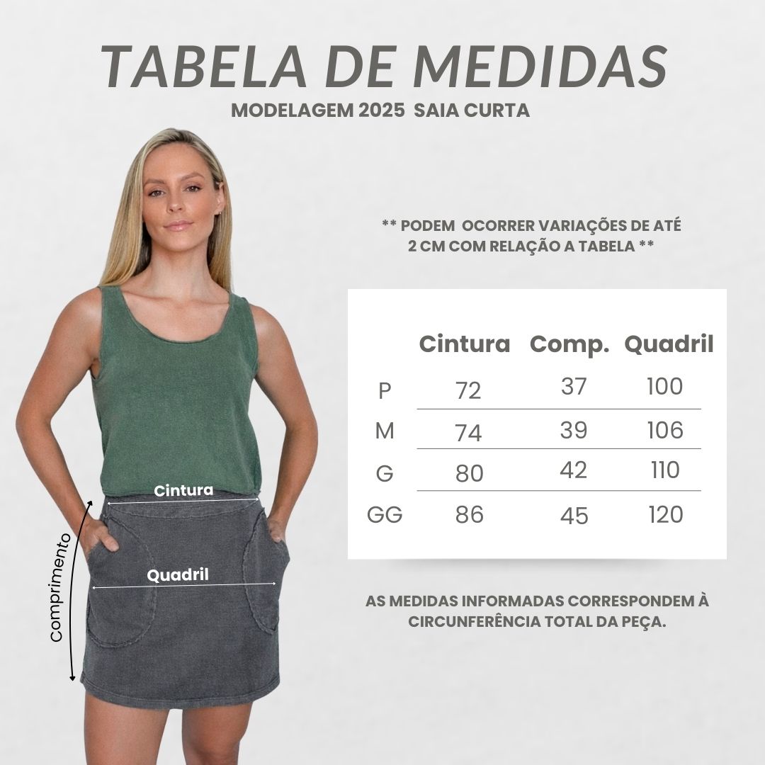 Tabela de medidas - Saia Curta