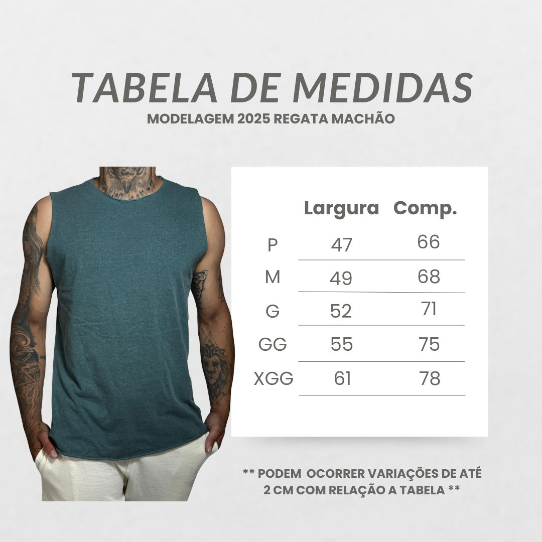Tabela de medidas - Regata Corte a Fio
