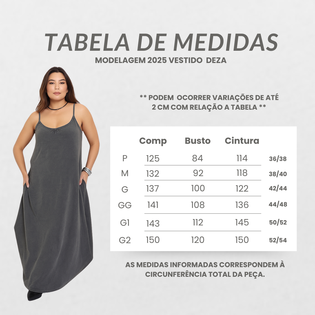 Tabela de medidas - Vestido Deza