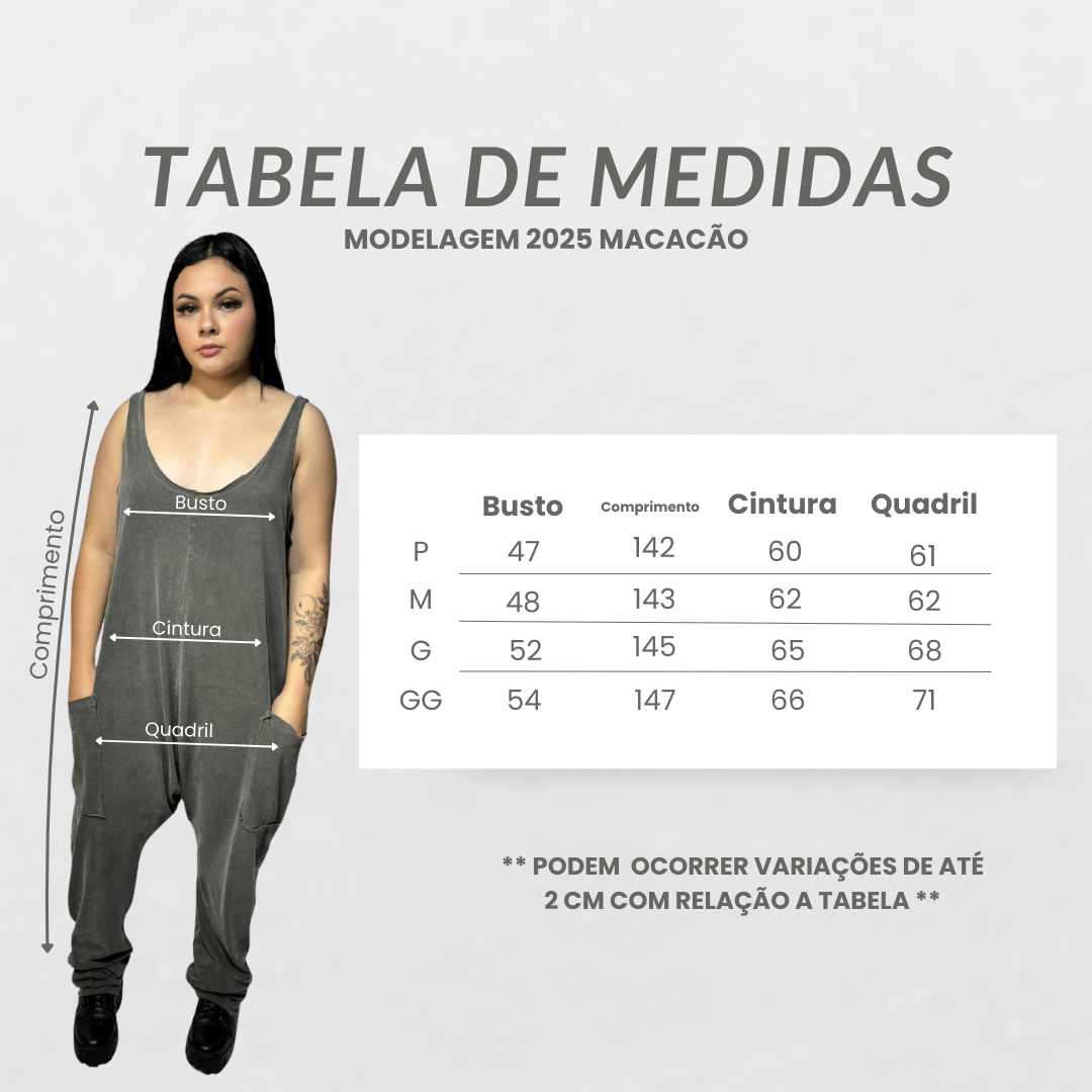 Tabela de medidas - Macacão Saruel