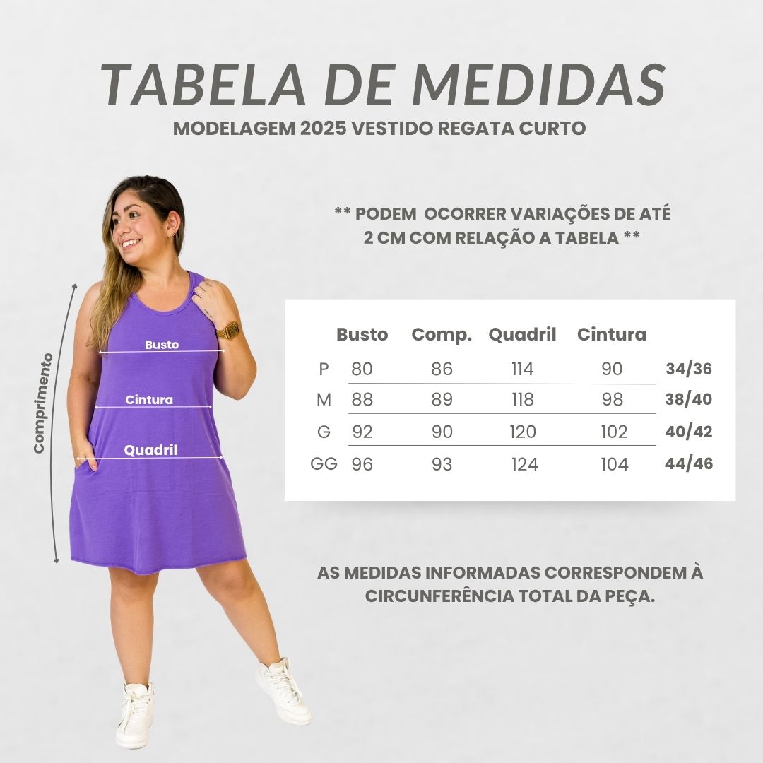 Tabela de medidas - Vestido Regata Curto